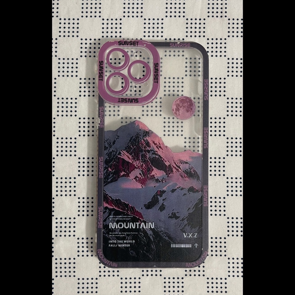 🏔🩷iPhone 12 Pro Max Clear Mountain Moon case💜